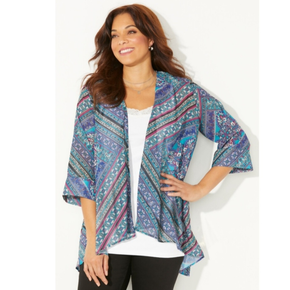 Catherines Women's Georgette Open Kimono Short Sleeve Cardigan Size 2X 22/24.